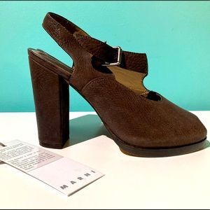 Vintage Marni Brown Leather Peep-Toe Slingbacks